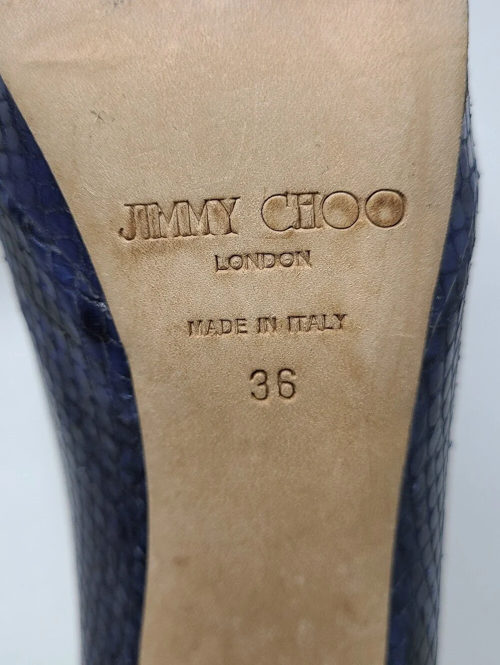 Jimmy Choo London Cosmic Navy Embossed Snakeskin Print Leather Platform Pumps